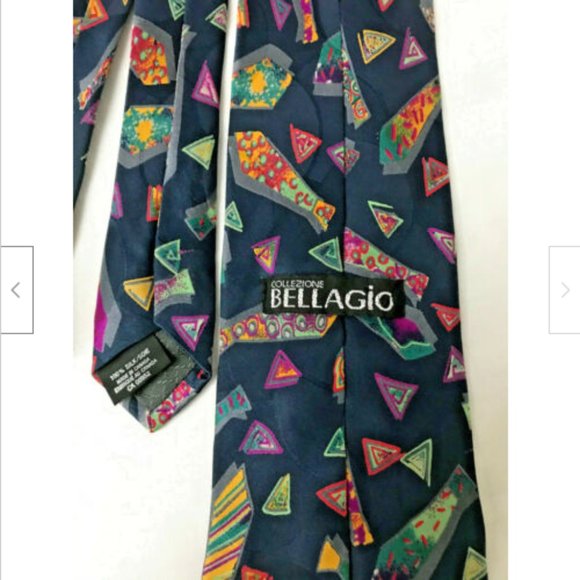 Vtg Long Navy Multicolor Tie Print Men's 100% Silk Necktie Made in Canada 61" - Picture 1 of 3